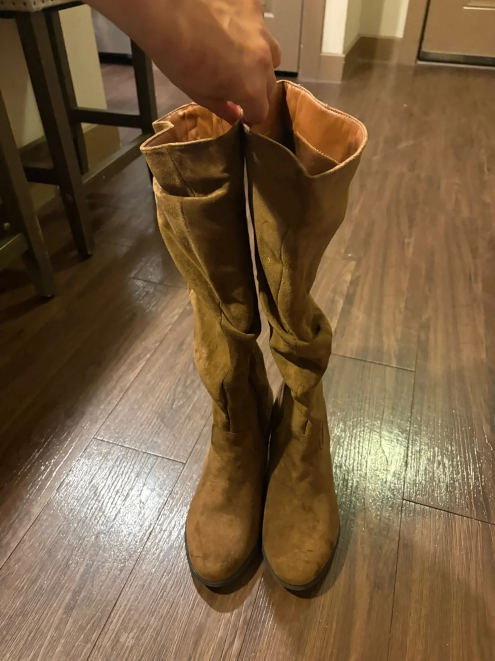 Over-the-Knee Suede-Look Slouch Boot in Brown